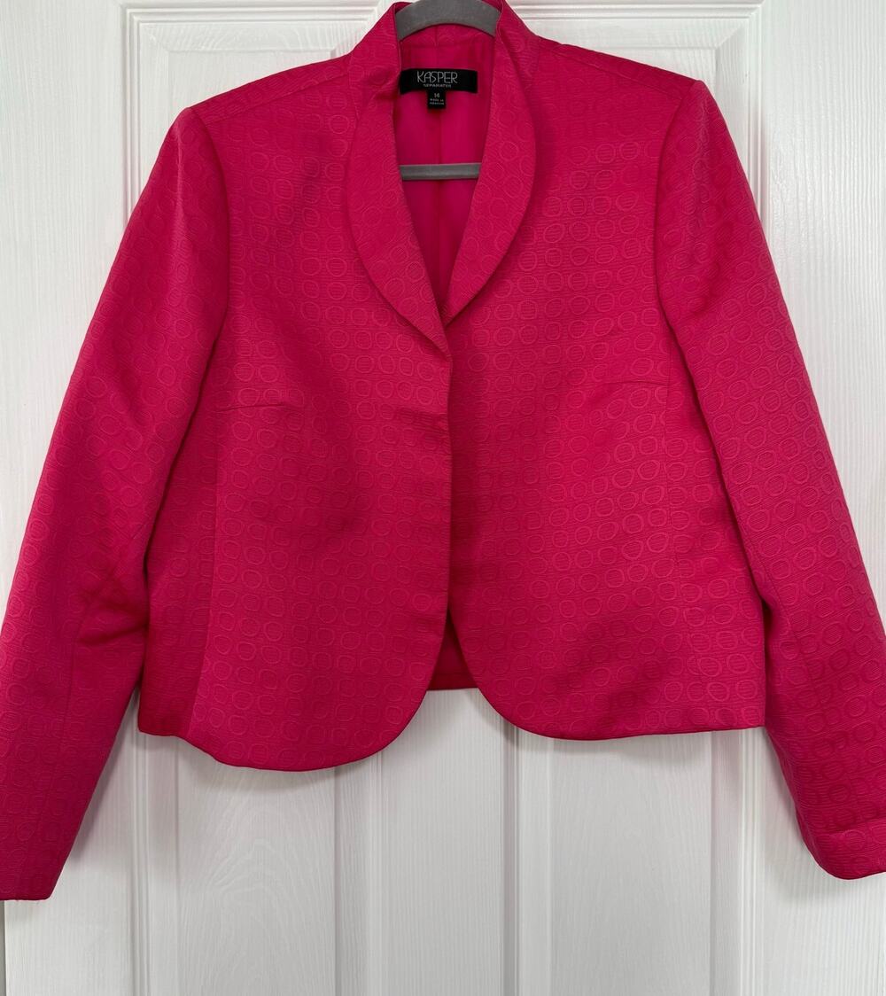 Kasper Separates Women's Pink Open Front Textured Blazer Jacket Size 14